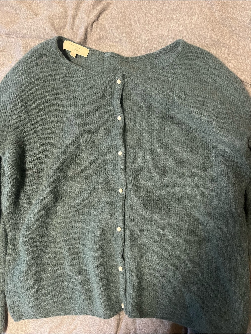 Sezane Gaspard Sage Green Button-Front Cardigan